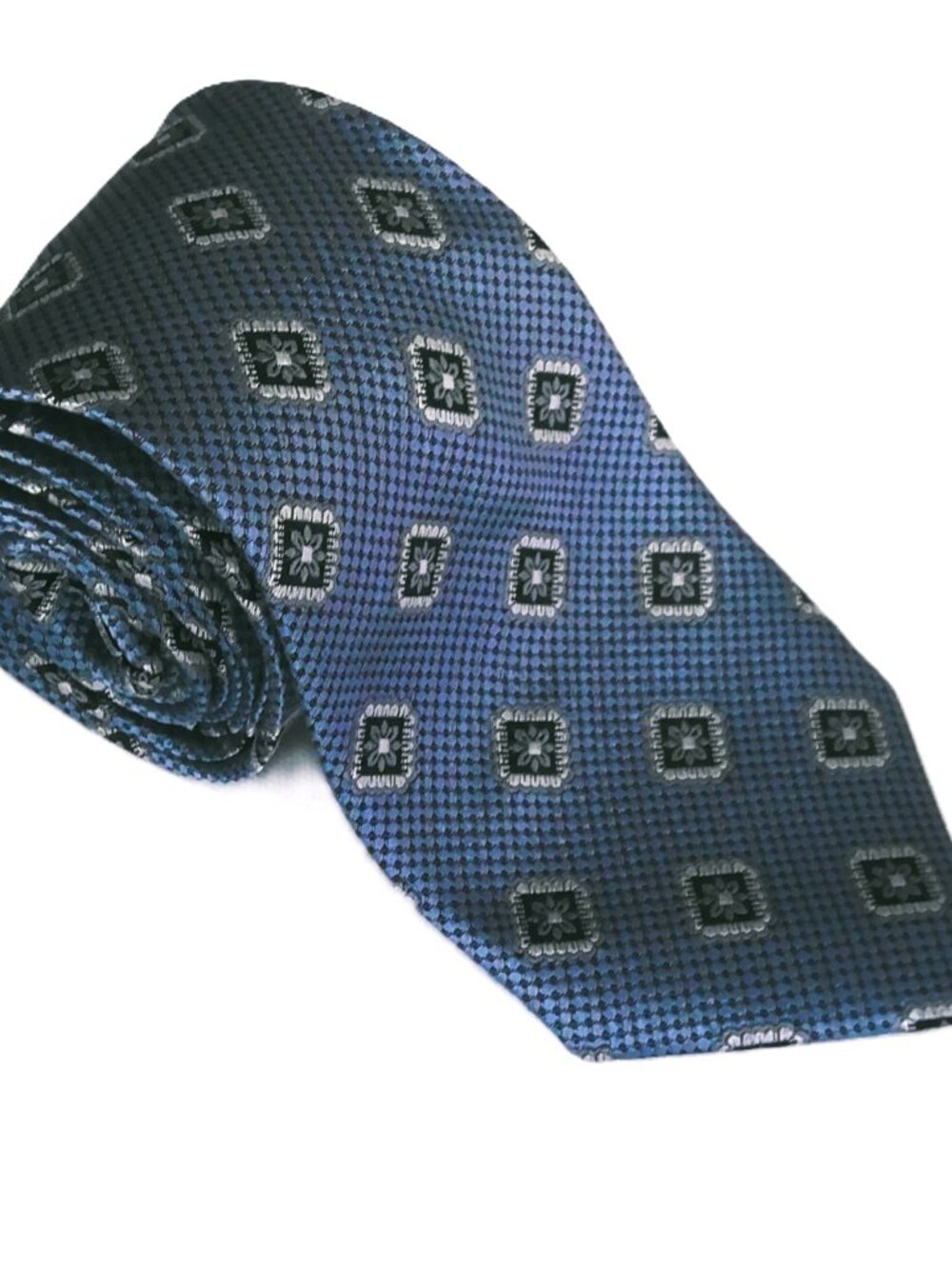 Nordstrom Men's Neck Tie French Blue Black & Silvery Gray Classic 100% Silk